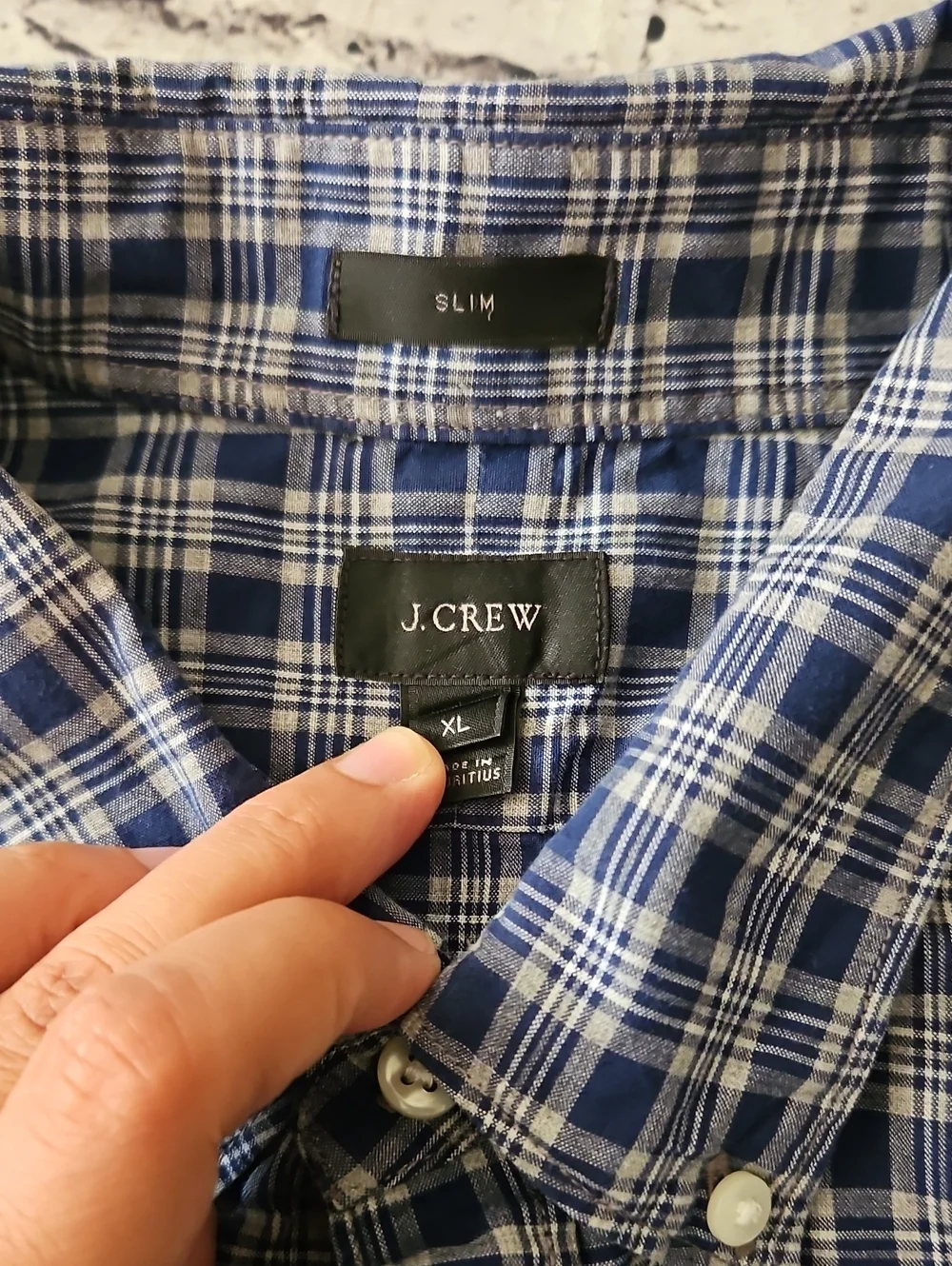 J. Crew Slim Navy and White Plaid Button-Down Shirt Size XL